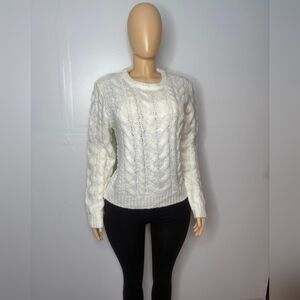 Miami Women's Cream Long-sleeves Cable Knit Sweater Size M
